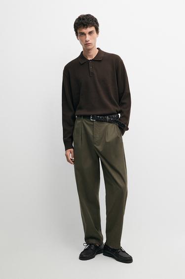Zara Button-detail polo knit sweater - Brown marl - Image 0