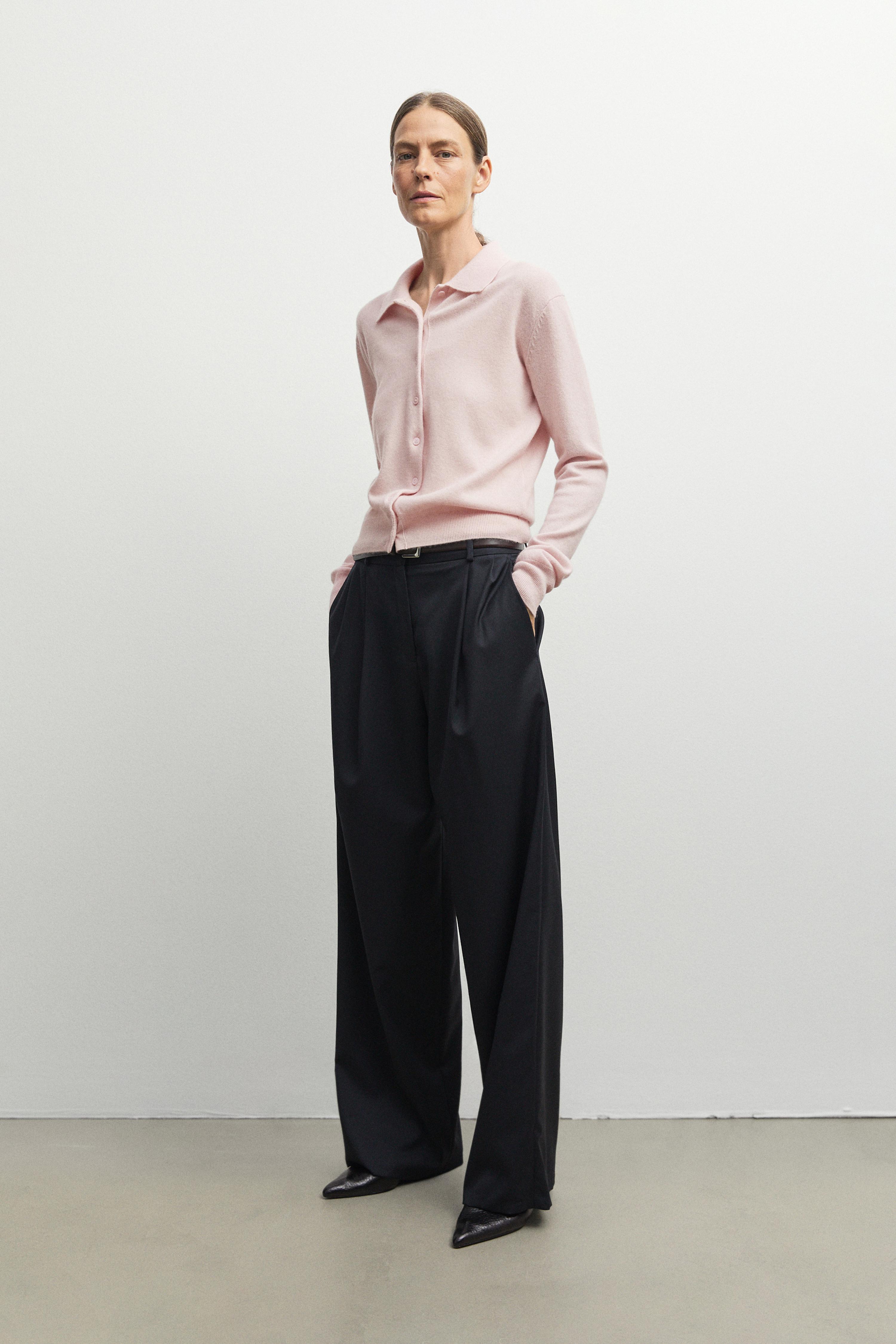 100% cashmere knit polo collar cardigan