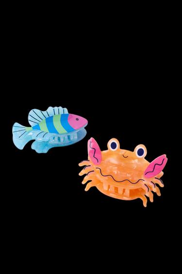 2-PACK FISH AND CRAB HAIR CLIPS - Neon pink by Zara