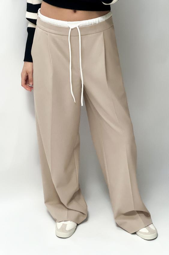 NWT Zara Pants Women Large L GRAY L Straight Leg Wool