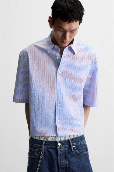 CHEMISE CROPPED FIT RAYURES - Bleu de Zara - Image 4