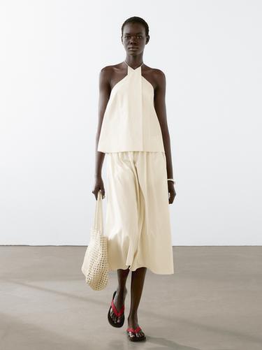 Top halter rayas mezcla algodón - Crudo de Zara