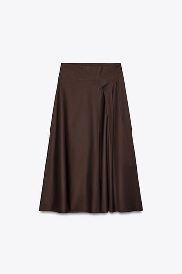 Zara PLEATED MIDI SKIRT - Brown - Image 0