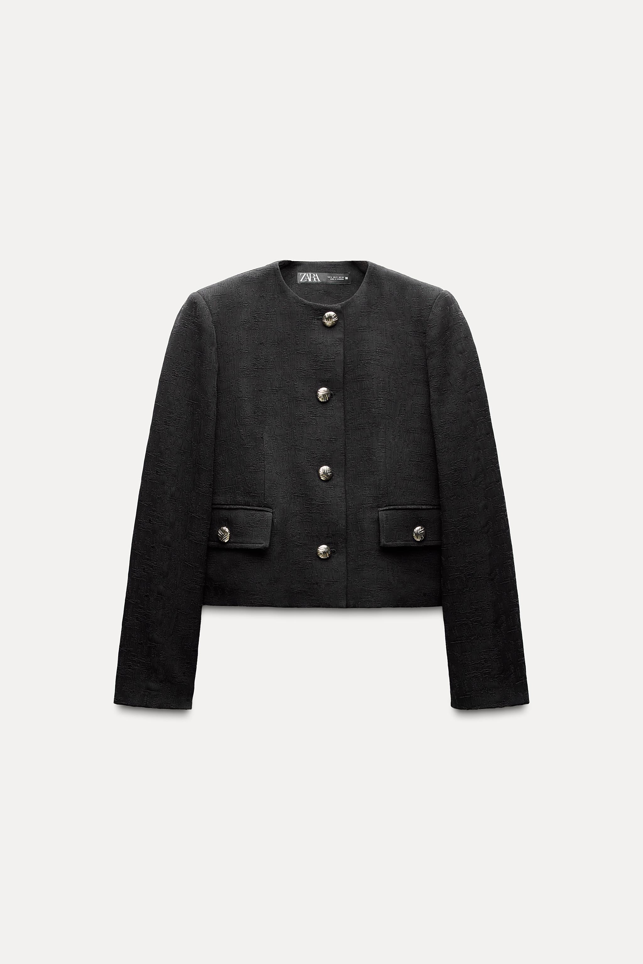 Black tweed jacket womens zara online