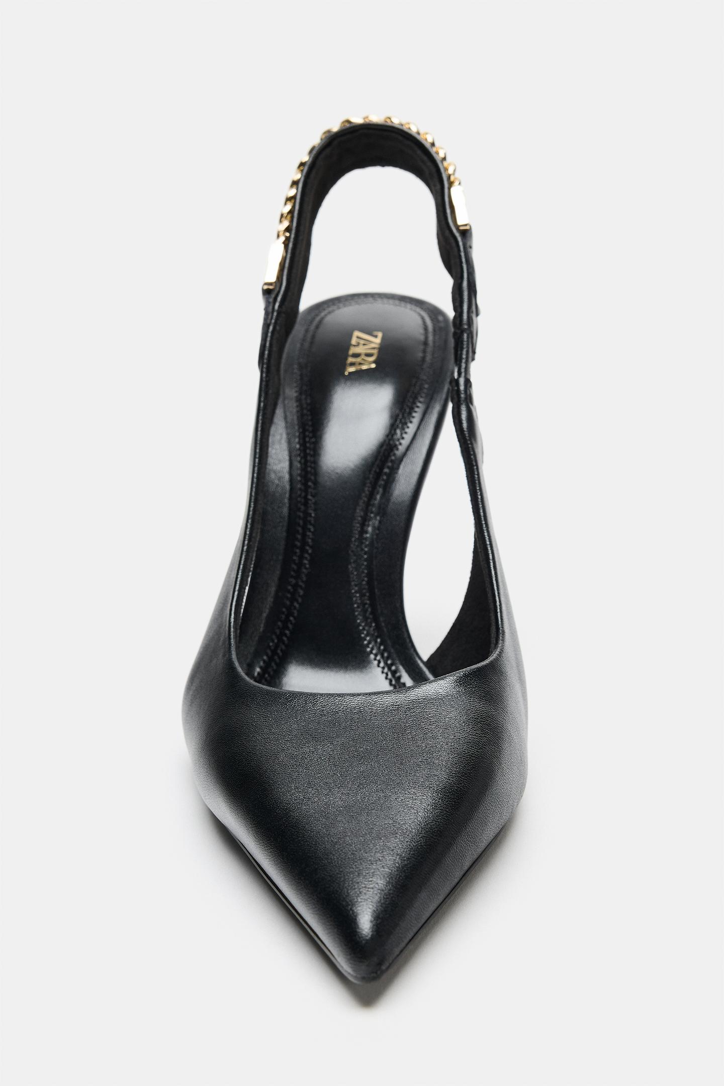 Женские туфли Zara Chain Detail Slingback Heels, цвет: Чёрный — фото 4