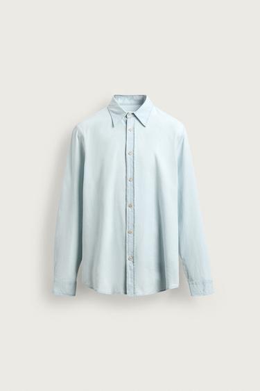 CAMISA DENIM ALGODÃO LEVE - Azul-claro da Zara