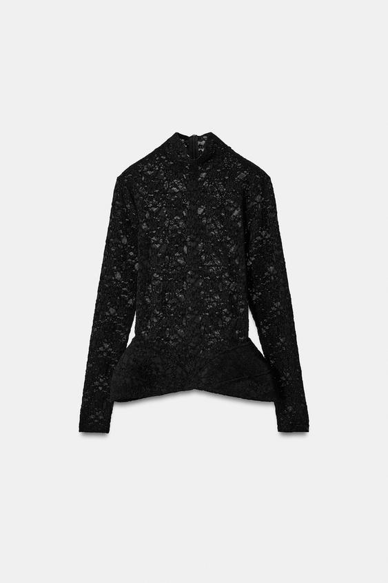 TOP VOLUMEN LACE - Negro de Zara - Imagen 0
