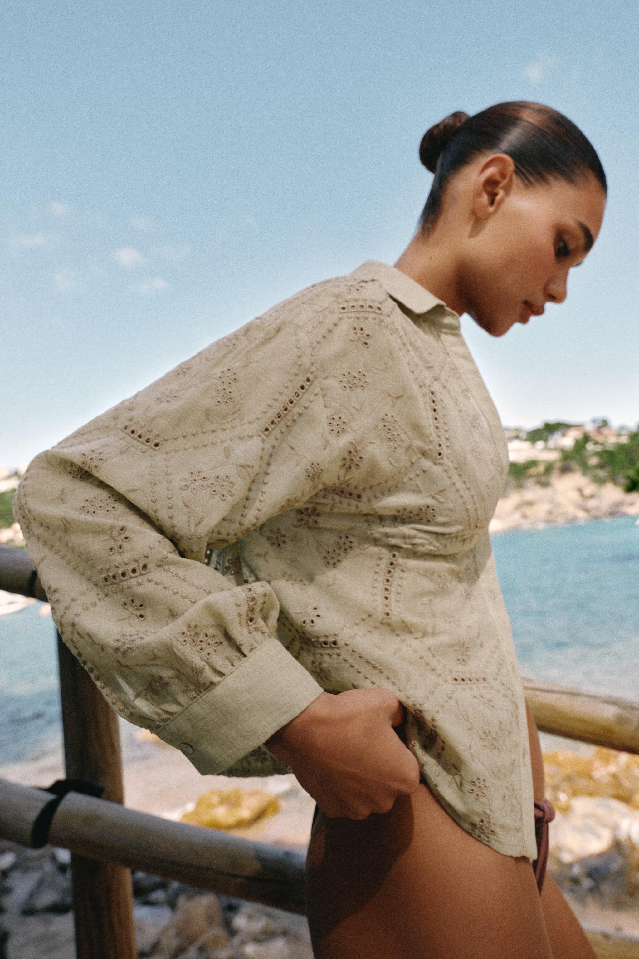 EMBROIDERED EYELET SHIRT