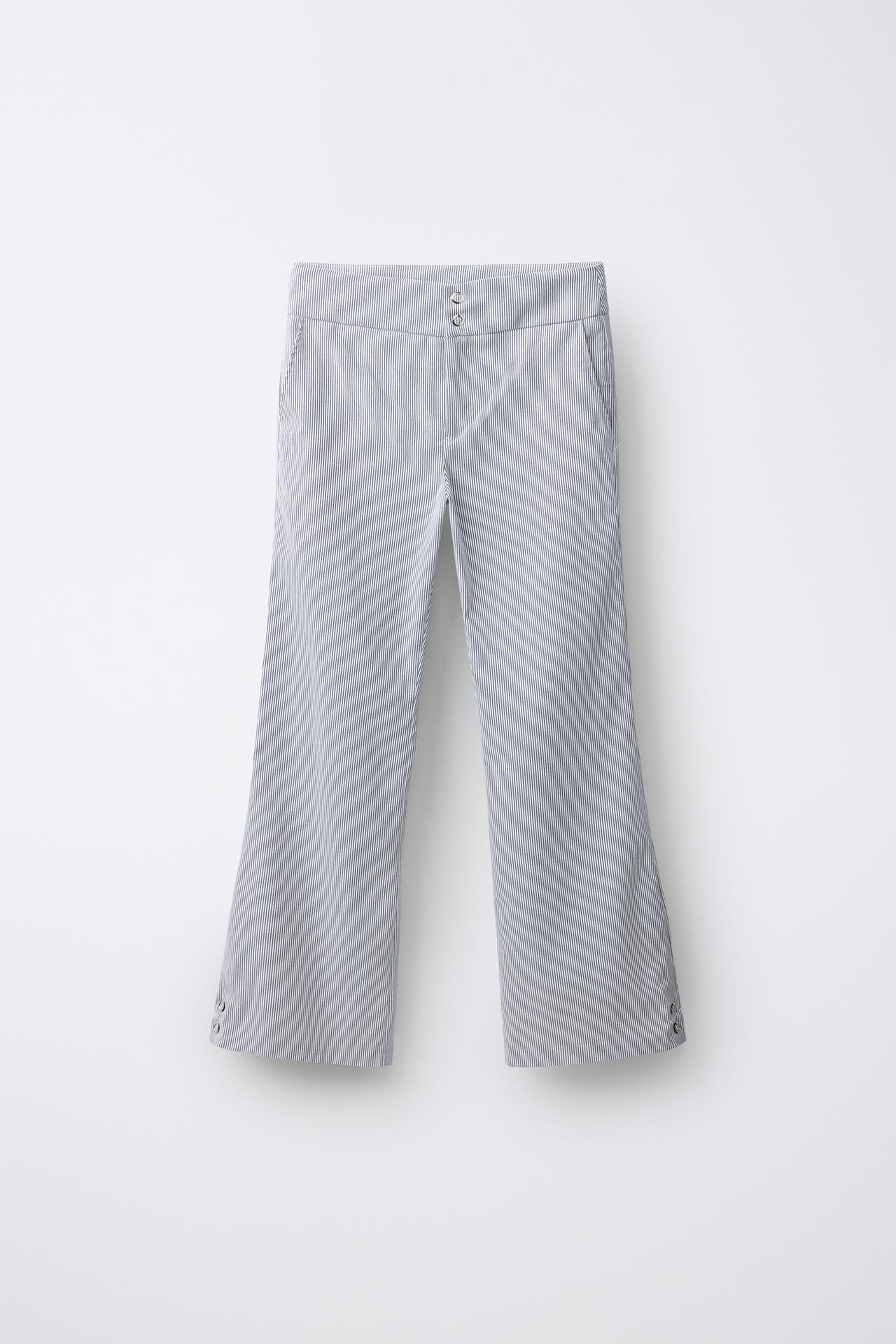 STRIPED FLARE PANTS — Navy / White
