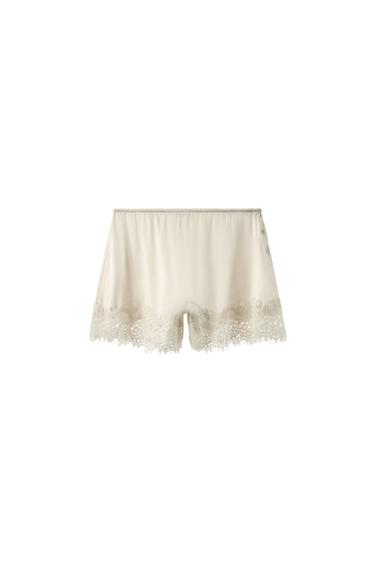 SILK BLEND LACE SHORTS - Ecru by Zara