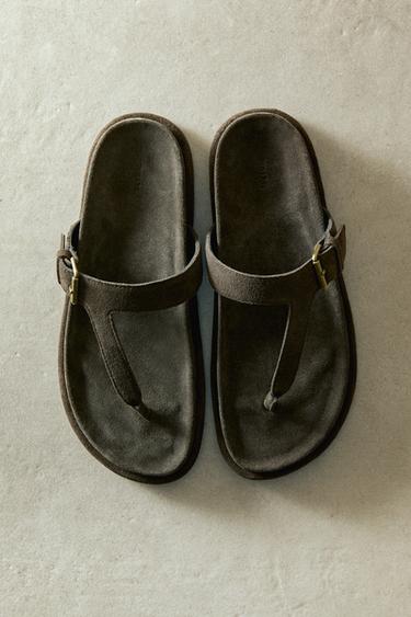 LEATHER SANDALS WITH ASYMMETRIC STRAP - Brown by Zara - Image 5