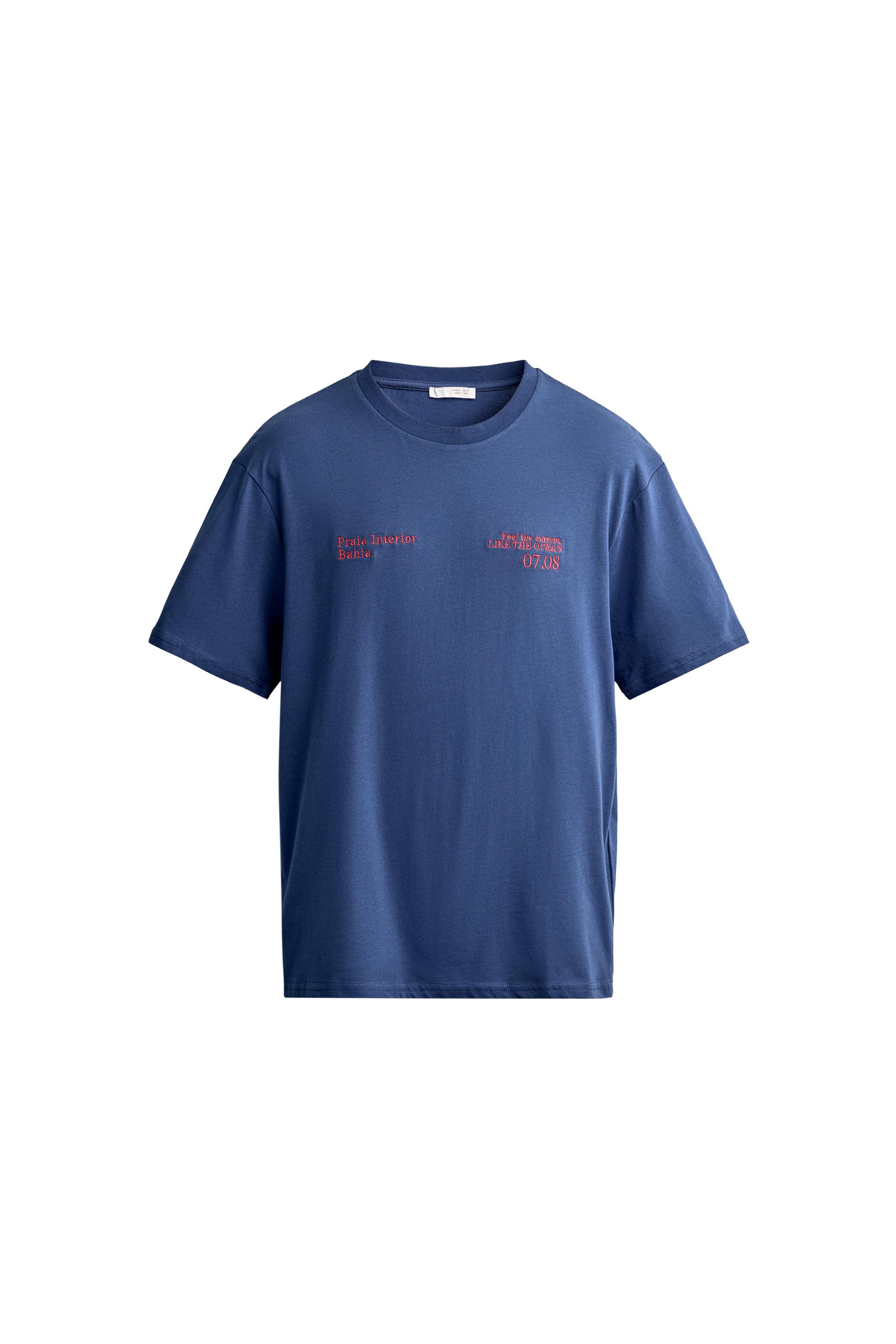 コンビ刺繍Tシャツ - ブルー／ブラック | ZARA Japan / 日本