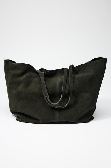 SUEDE MAXI TOTE BAG - Green by Zara
