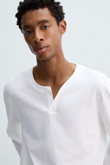 BUTTON NECK T-SHIRT - White by Zara - Image 4