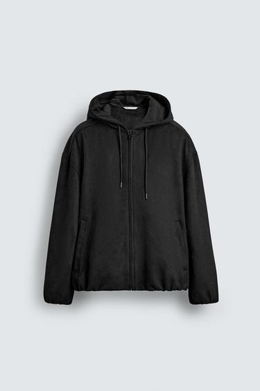 Zara 仿麂皮連帽外套 - 黑色