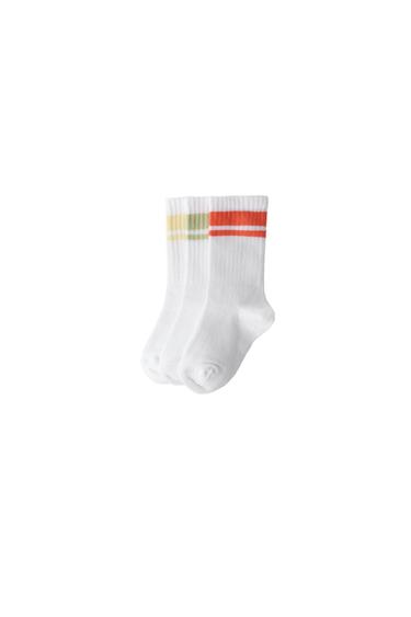 LOT DE TROIS CHAUSSETTES HAUTES À RAYURES SPORTIVES - Blanc de Zara