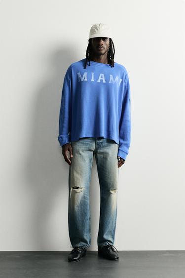 MIAMI WAFFLE-KNIT TEXTURE T-SHIRT - Blue by Zara
