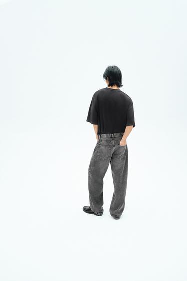 Zara BAGGY FIT 吊襠牛仔褲 - 碳色