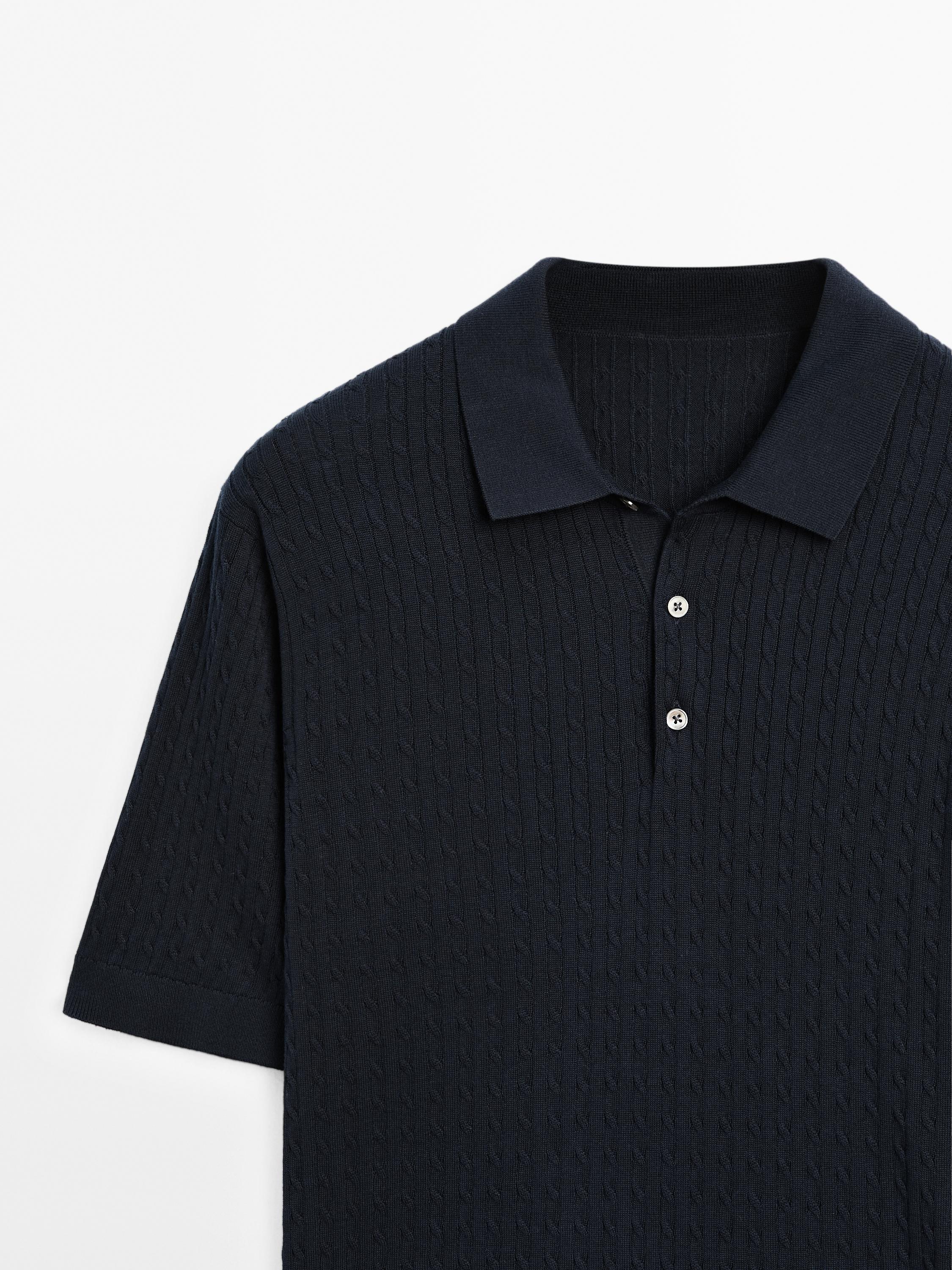 Pull polo en maille tressée 100 % coton