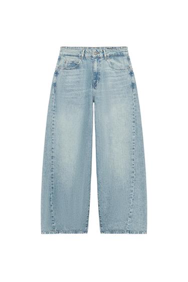 Zara ZW COLLECTION MID-RISE LOOSE BARREL JEANS - Light blue