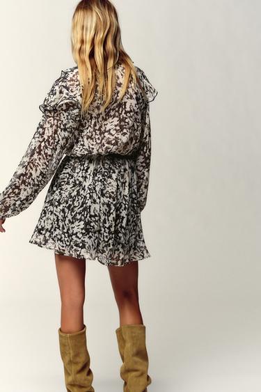 ROBE COURTE IMPRIMÉE CEINTURE - Multicolore de Zara - Image 4