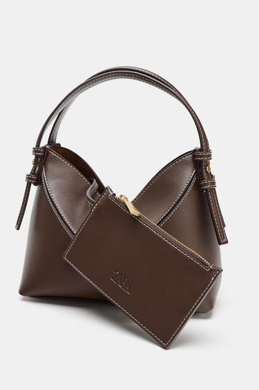 MINI-BEUTELTASCHE MIT ZIERNÄHTEN - Braun von Zara