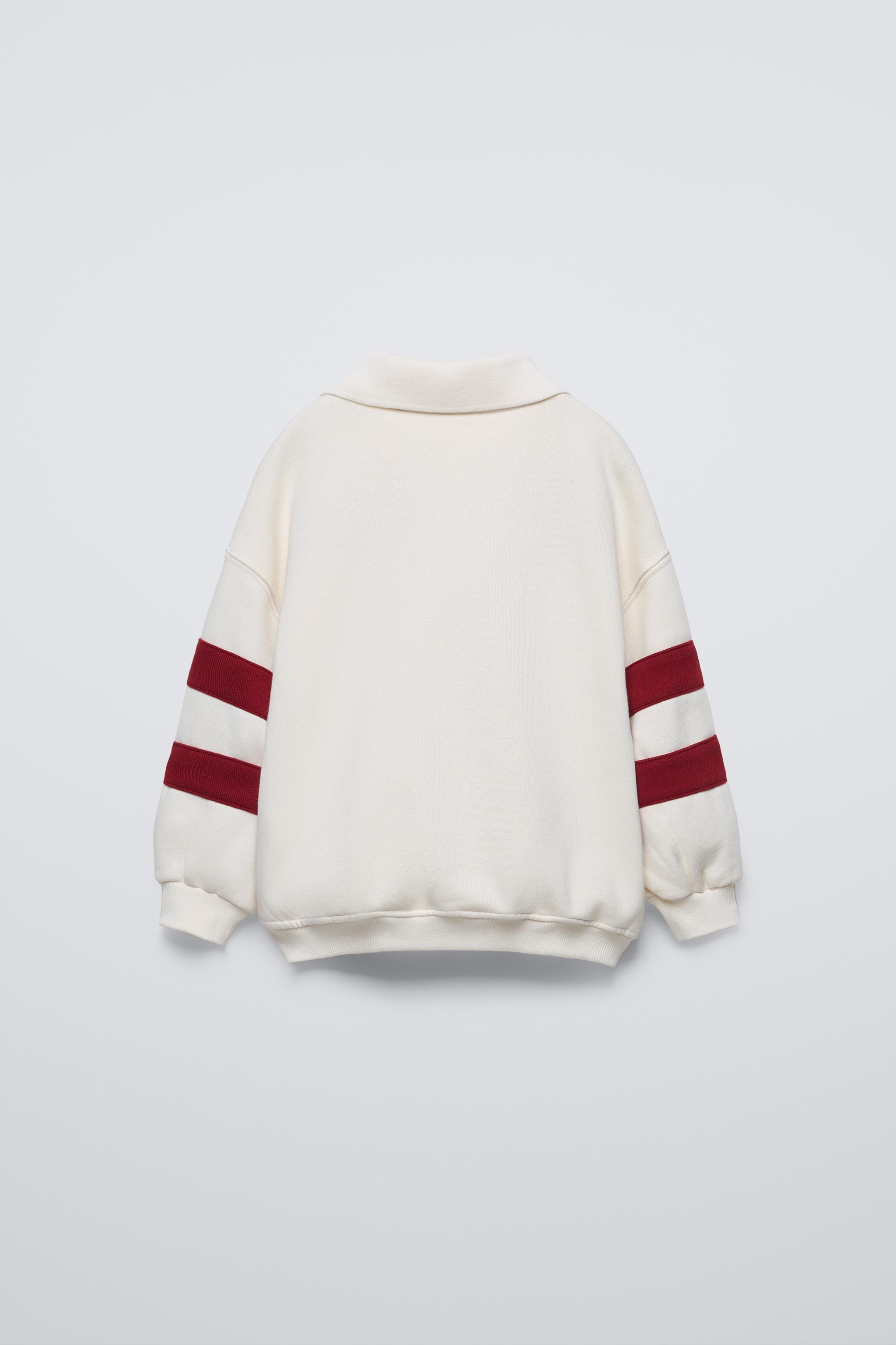 STRIPED POLO SWEATSHIRT - Ecru / Maroon | ZARA Singapore