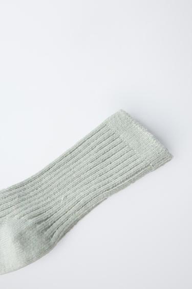 CHAUSSETTES RIB AVEC COTON ET SOIE - Verdâtre de Zara - Image 1
