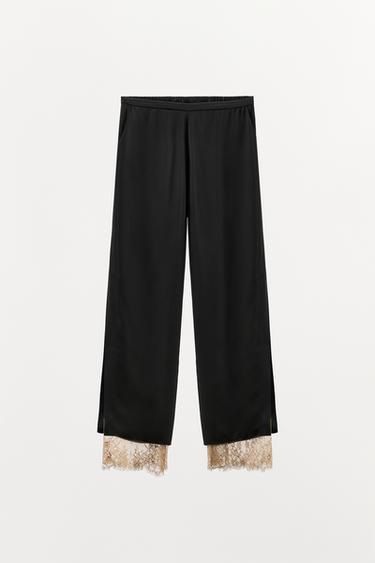 SATIN TROUSERS WITH LACE VENTS - Black by Zara