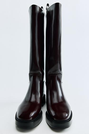 САПОГИ НА ПЛОСКОЙ ПОДОШВЕ — ГРАНАТОВЫЙ от Zara