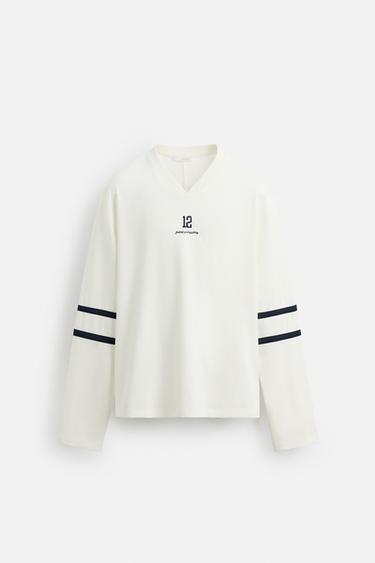 Zara RUGBY BALL PRINT T-SHIRT - Oyster-white - Image 0