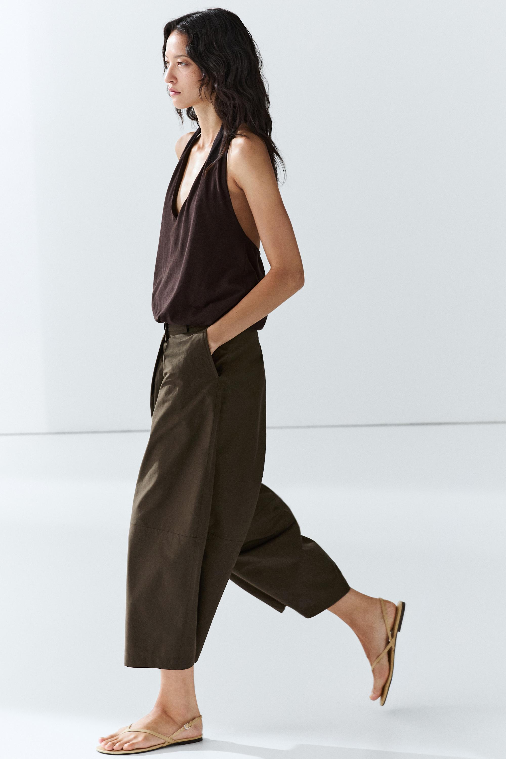 Pantalon large coton popeline mélangé
