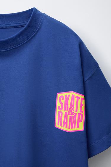 T-SHIRT WITH RAISED SLOGAN - Bluish by Zara - Image 2