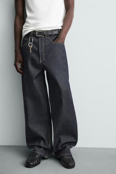 BAGGY JEANS WITH TOPSTITCHING - Indigo by Zara