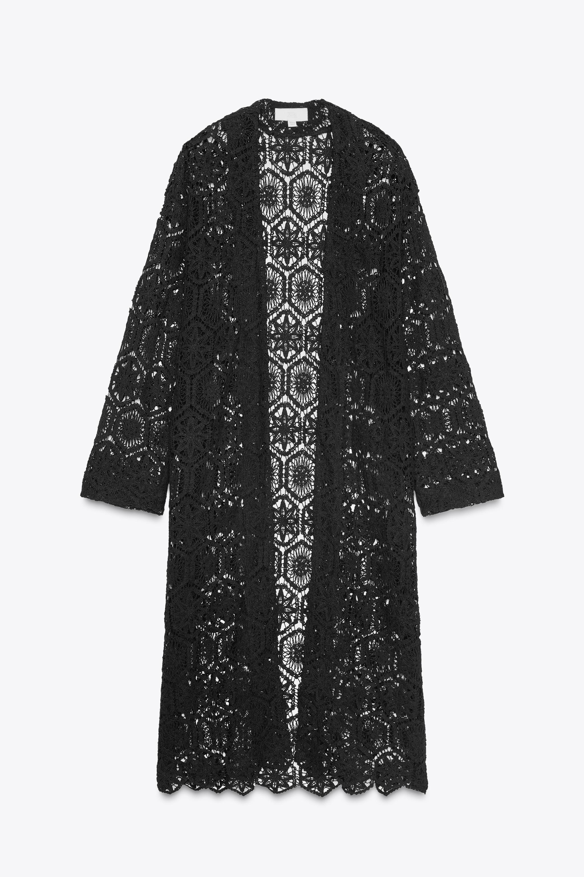 【ZARA】ロングかぎ針編みキモノ ブラック | 3662/809/800 ロングかぎ針編みキモノ - ブラック | ZARA Japan / 日本