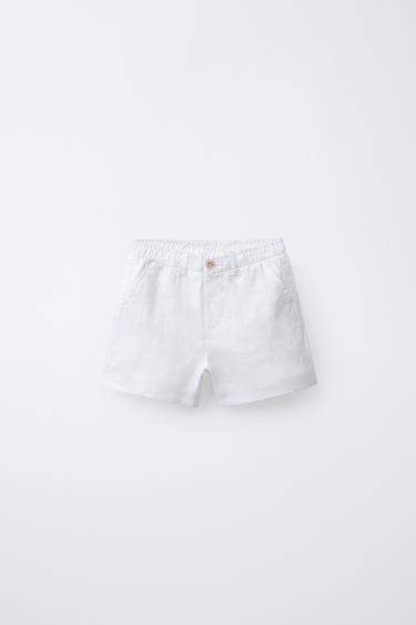 Zara 100% LINEN SHORTS - White