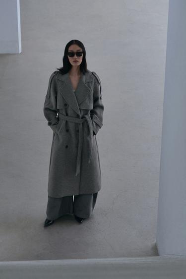 DOUBLE-BREASTED COAT WITH BELT AND LOOPS - Grey marl by Zara