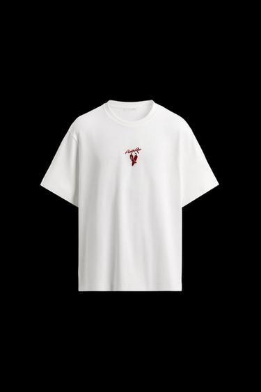 Zara COMBINED EMBROIDERY T-SHIRT - Oyster-white