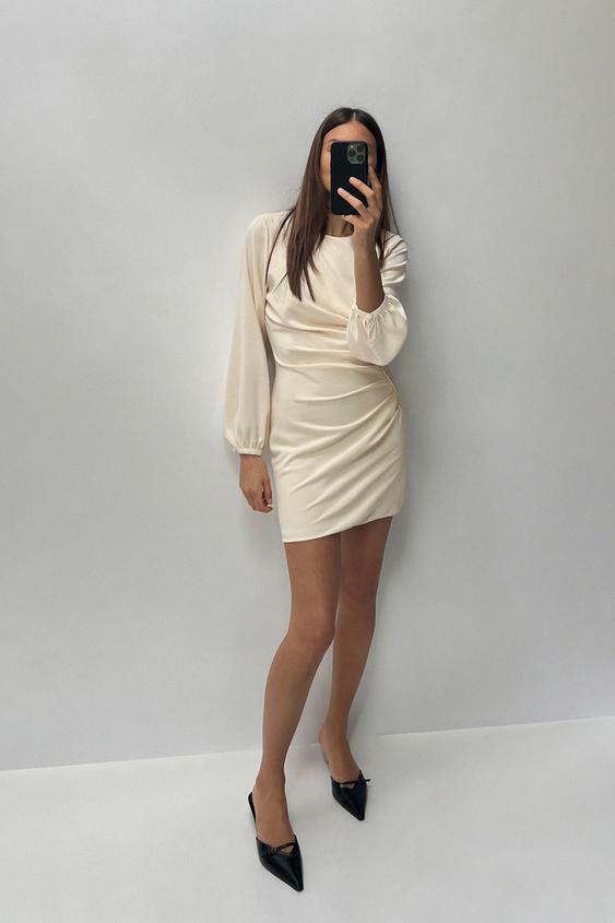 SOFT DRESS WITH PEARLS - Beige marl