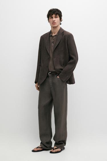 Zara Wide-leg linen trousers - Dark salmon - Image 0