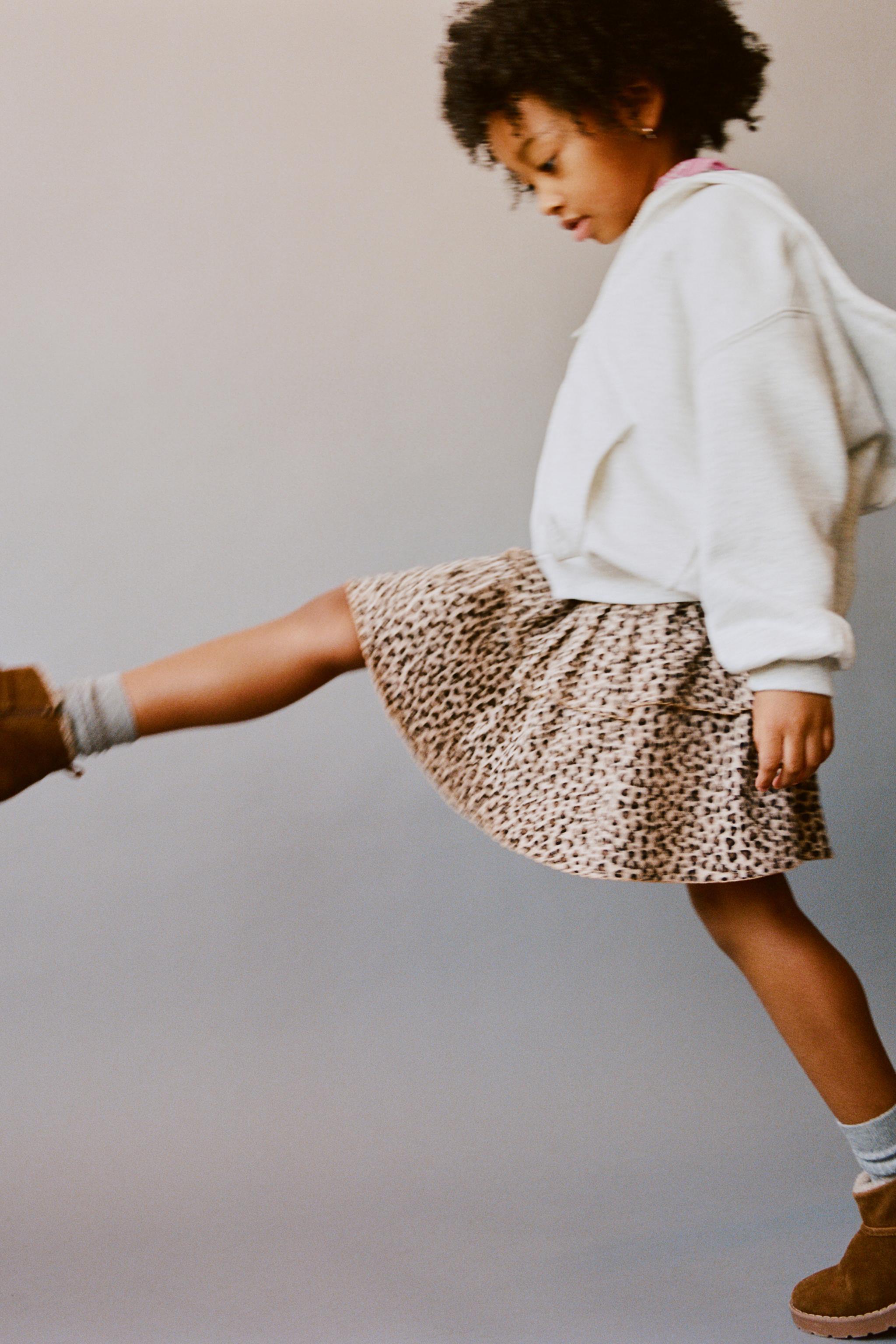 ANIMAL PRINT SHIRRED SKIRT — Light beige
