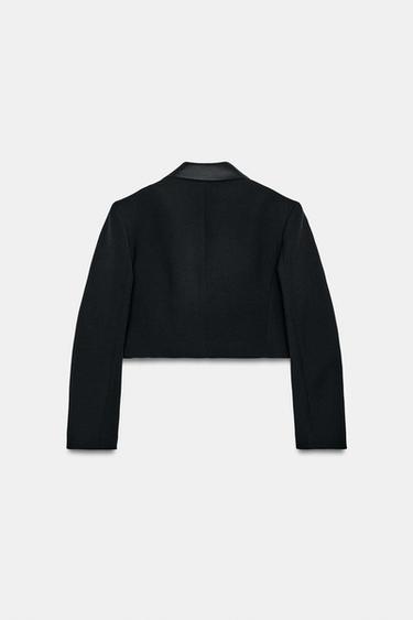 CROPPED SATIN LAPEL BLAZER - Black by Zara - Image 1