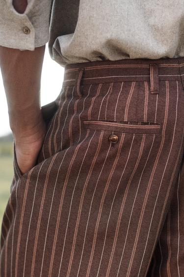 PANTALON WIDE FIT À RAYURES ÉDITION LIMITÉE - marron/blanc de Zara - Image 4