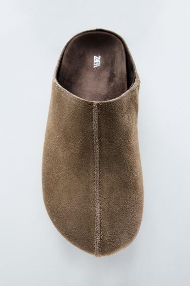 SPLIT SUEDE CLOGS - Taupe Grey by Zara