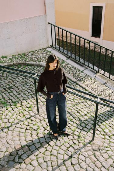 SHORT KNIT CARDIGAN - Dark brown by Zara