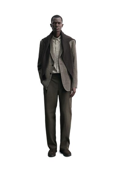 Zara BLAZER REGULAR FIT OD STRUKTURIRANE TKANINE – crna / smeđa