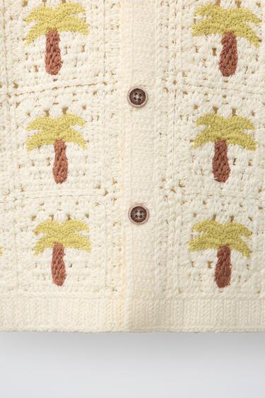 CROCHET PALM TREE SHIRT - ecru/khaki by Zara - Image 3