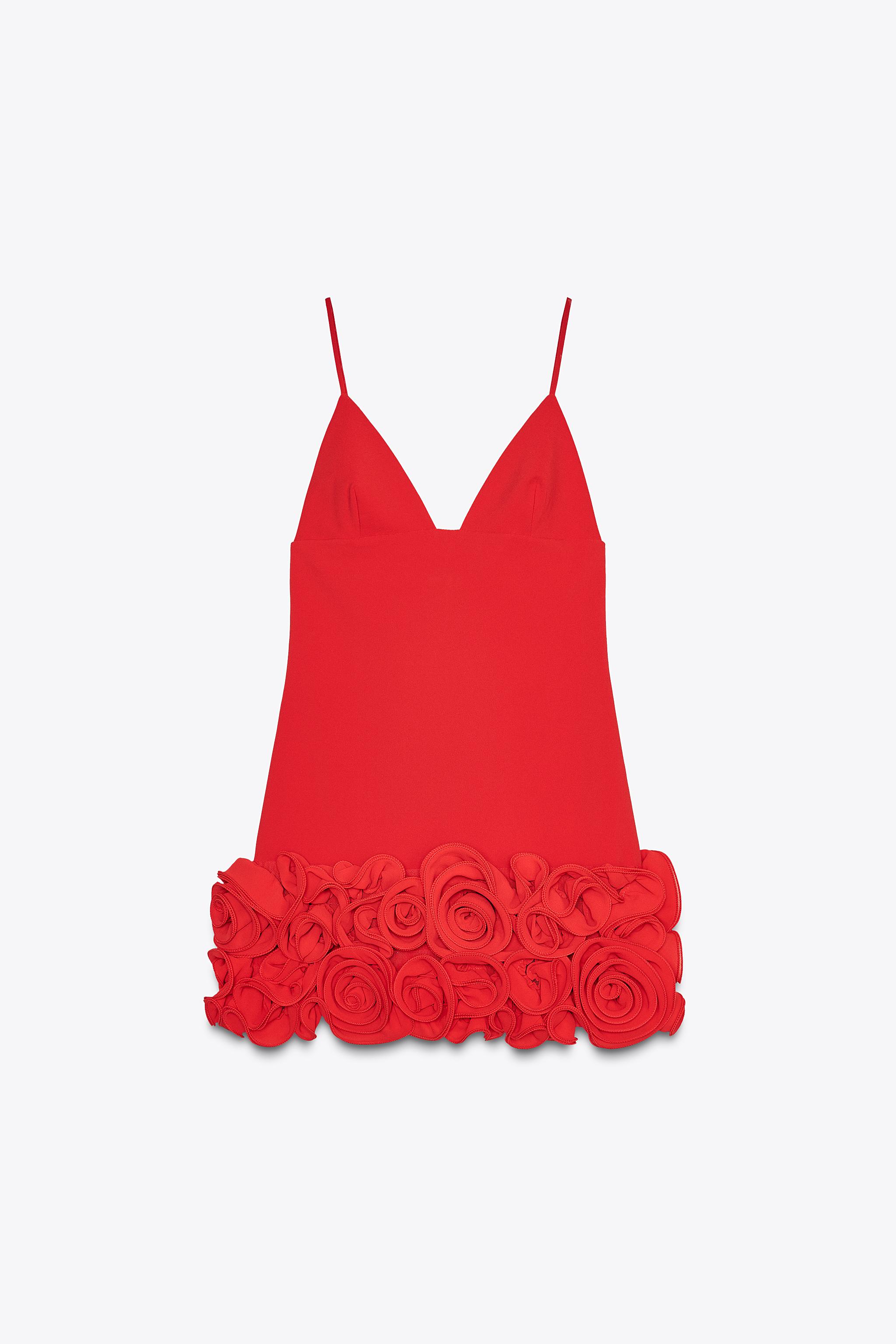 SHORT DRESS WITH RAISED FLOWERS Red ZARA New Zealand