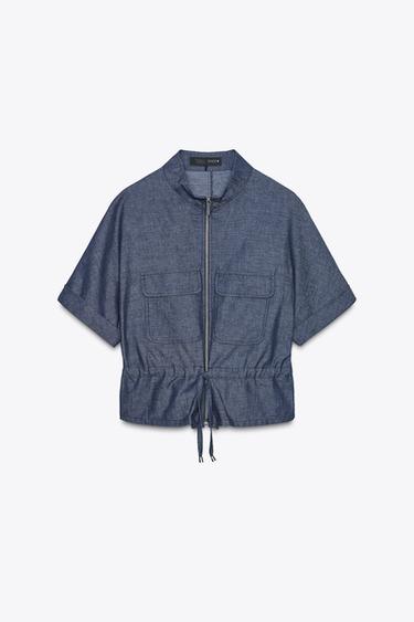 Zara SHORT SLEEVE LINEN JACKET - Indigo