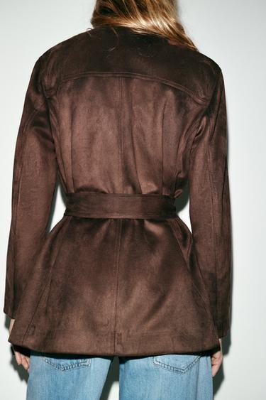 BLOUSON EFFET DAIM AVEC CEINTURE - Marron foncé de Zara - Image 5